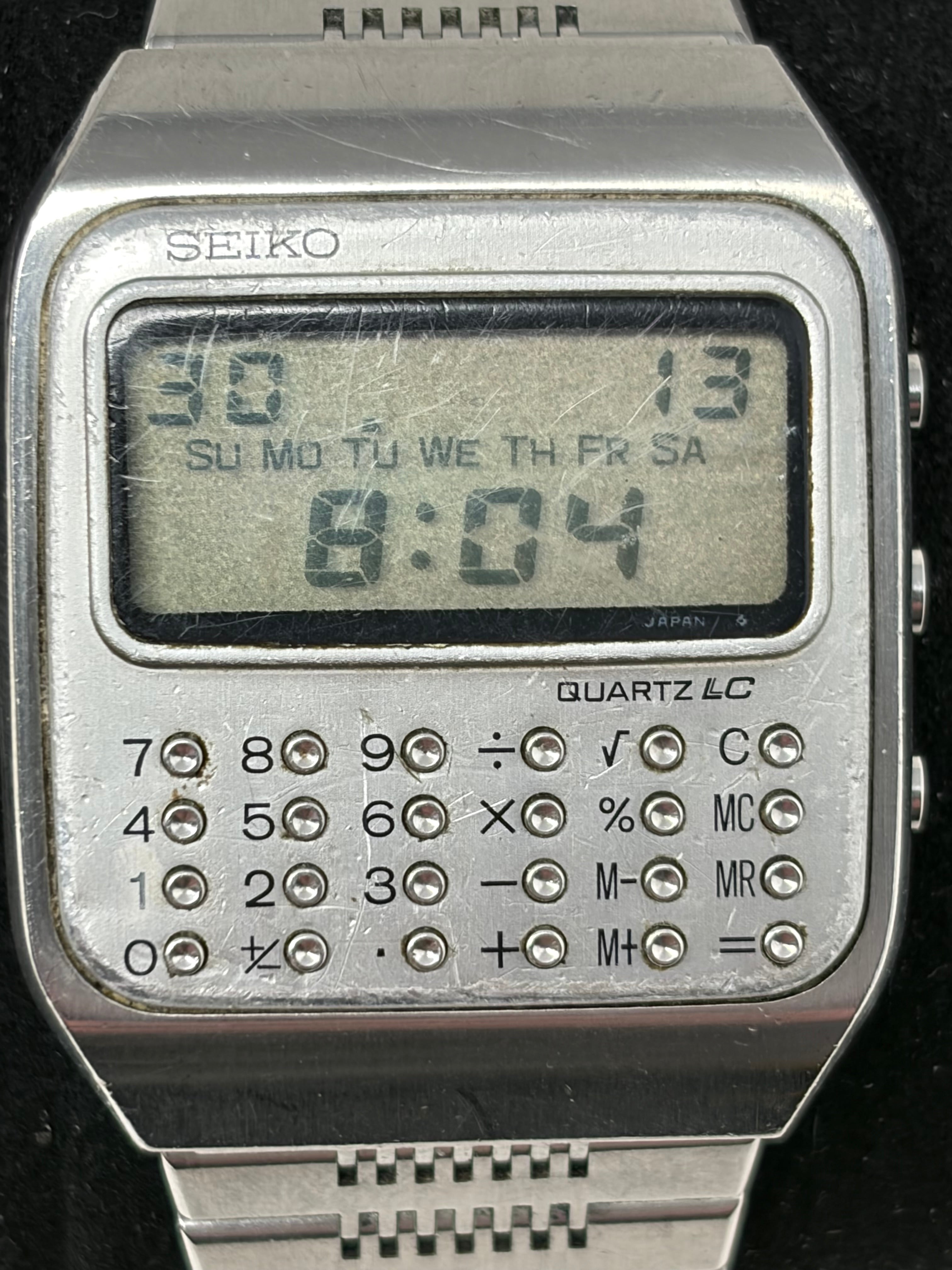 Vintage 1977 Seiko C153-5009 Quartz LC Calculator Watch Runs Original Bracelet