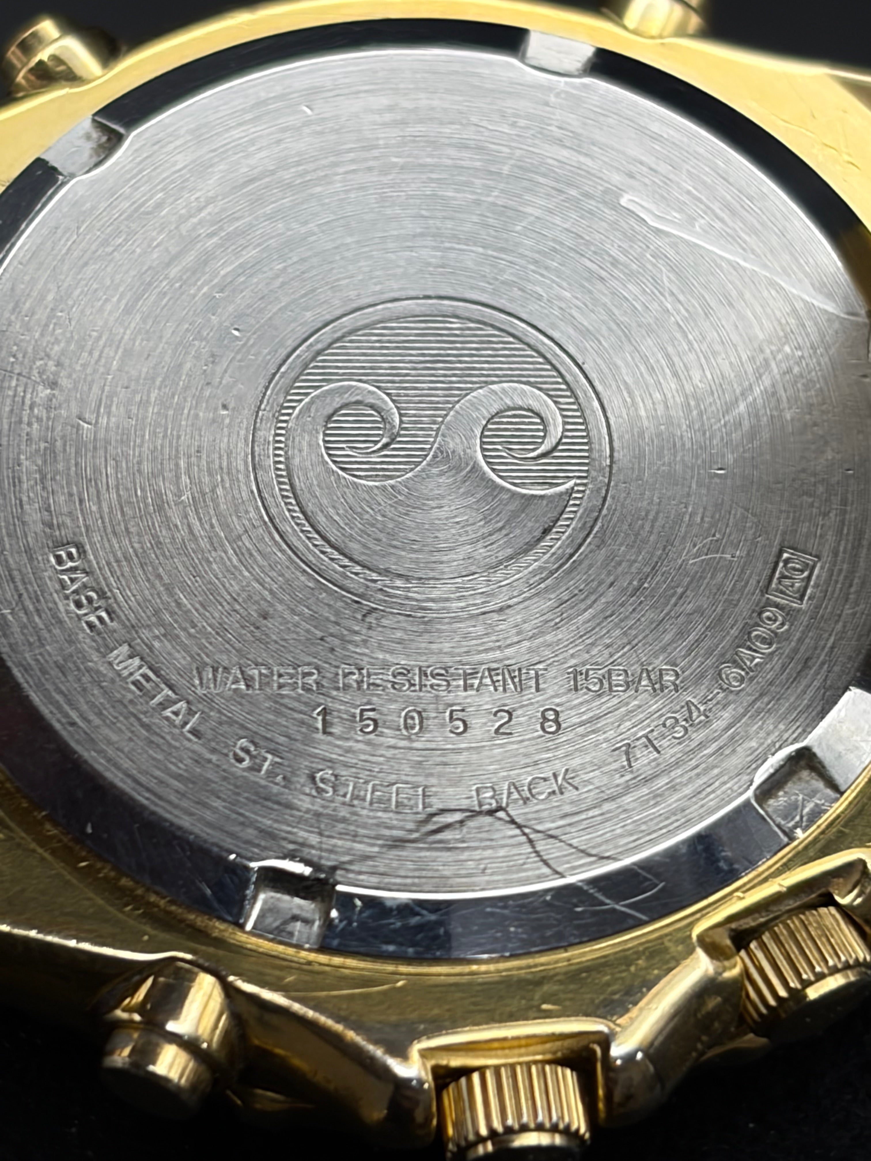 Seiko 7T34-6A09 Flight Computer Chronograph Alarm Gold Tone Men’s Watch