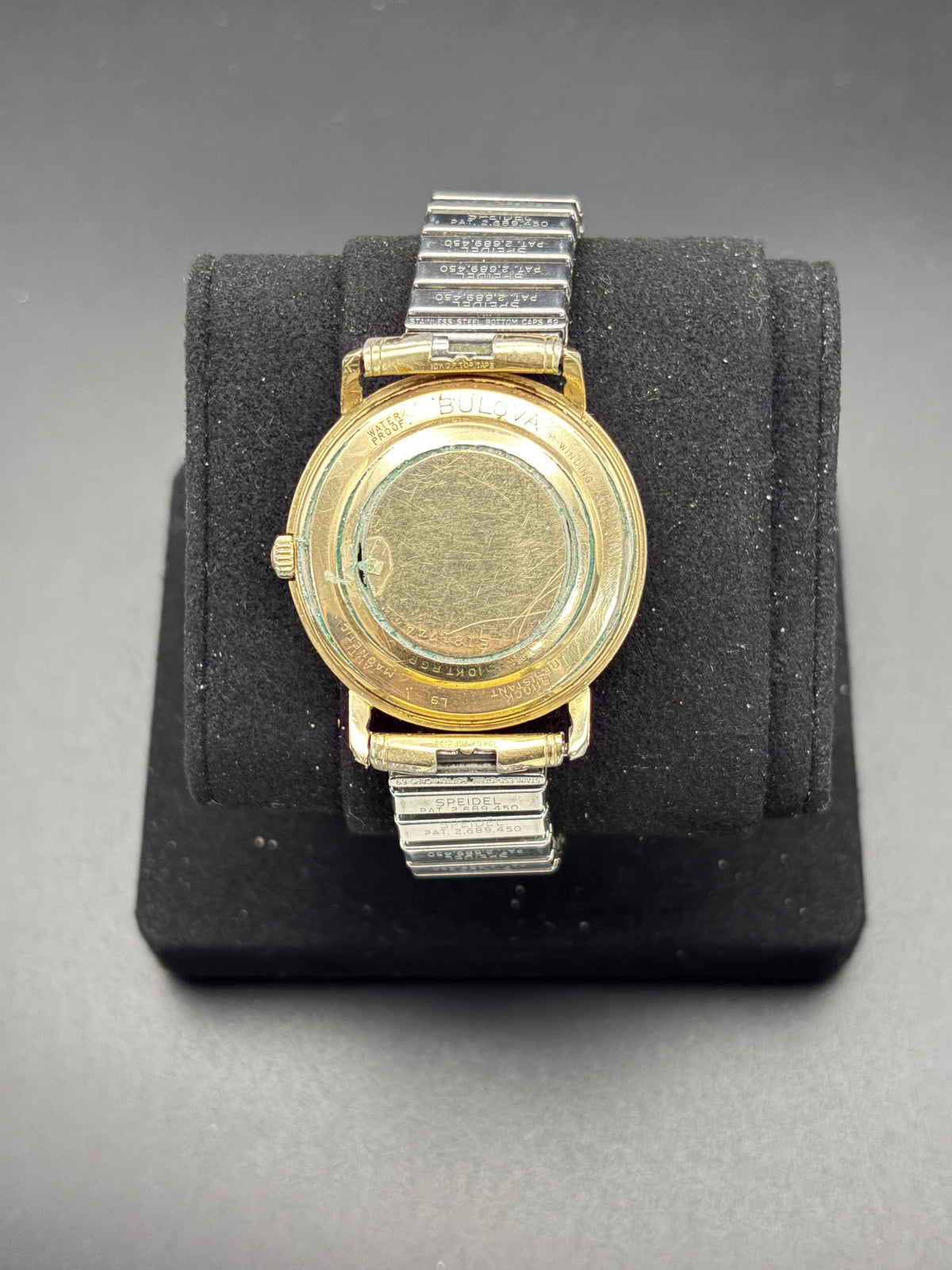 Vintage 1955 Bulova Senator 23 Jewel Self Winding Watch Box Speidel Runs