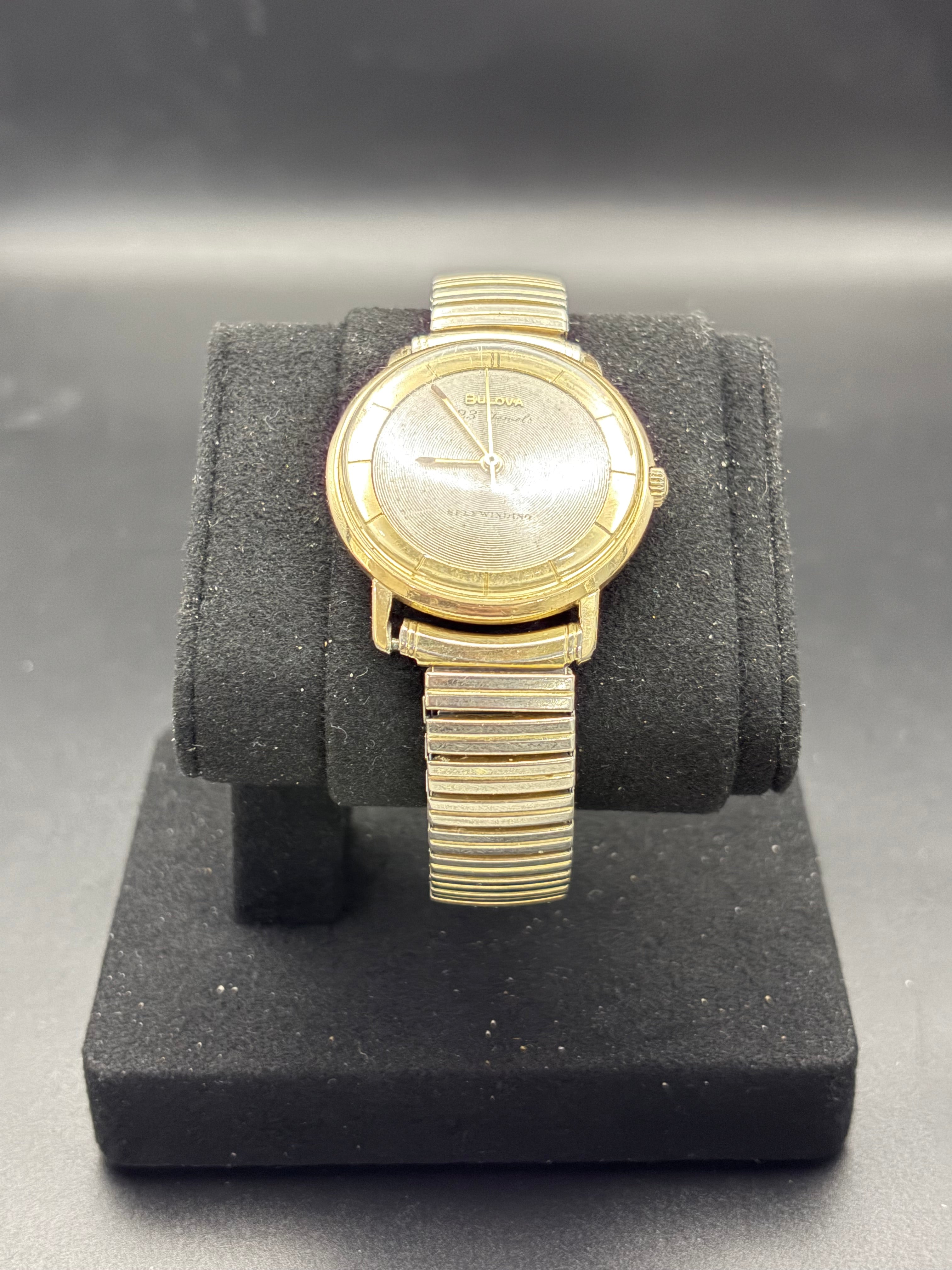 Vintage 1955 Bulova Senator 23 Jewel Self Winding Watch Box Speidel Runs