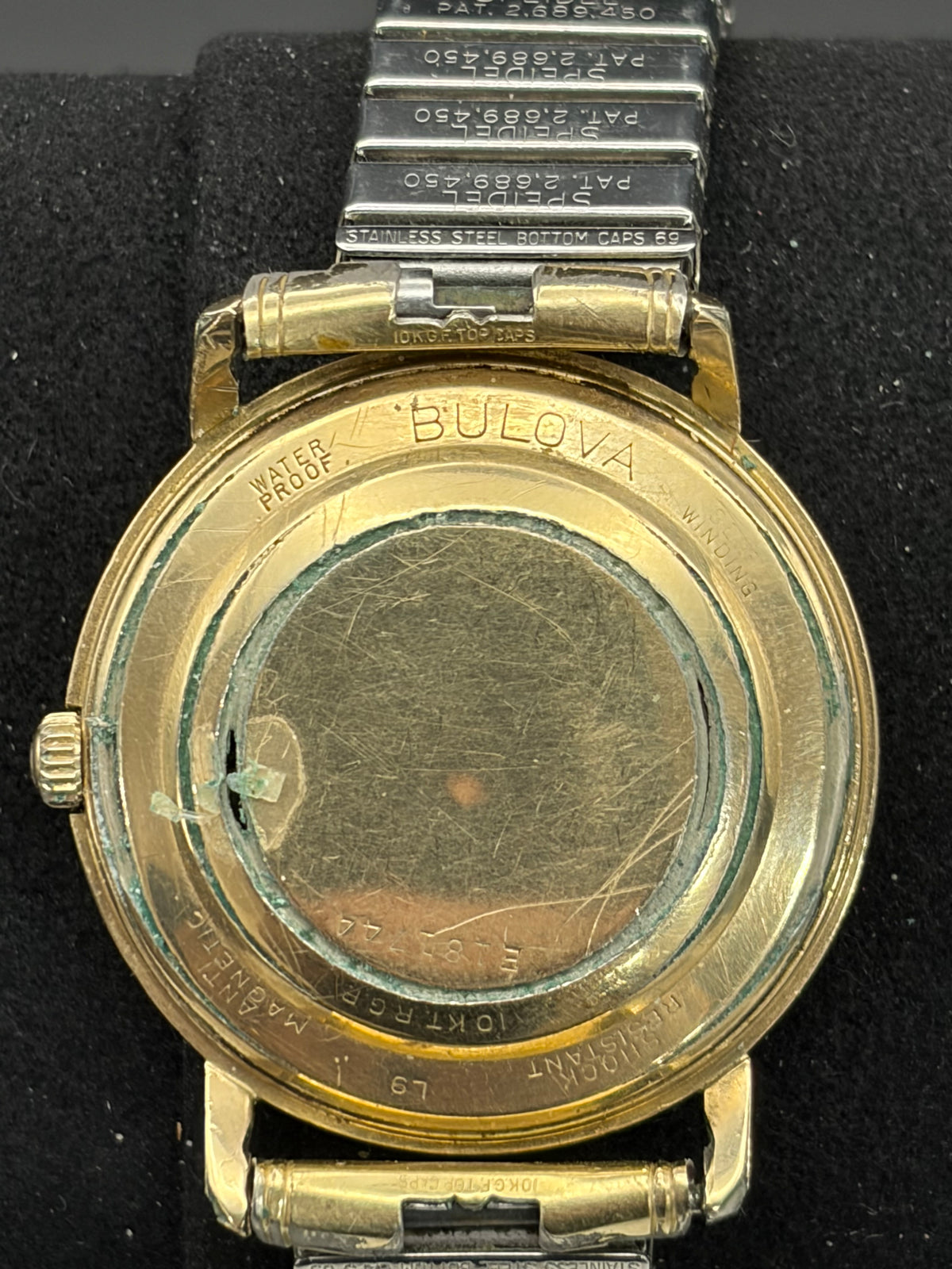 Vintage 1955 Bulova Senator 23 Jewel Self Winding Watch Box Speidel Runs