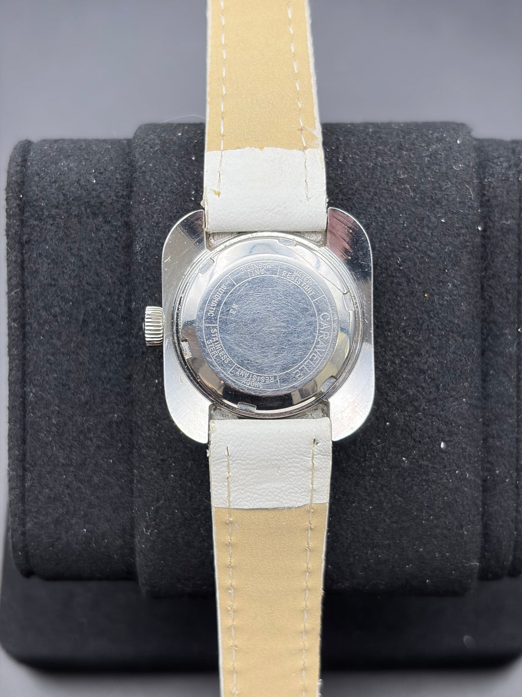 Vintage Caravelle by Bulova Ladies Automatic Swiss Watch Blue Dial TV Case Runs