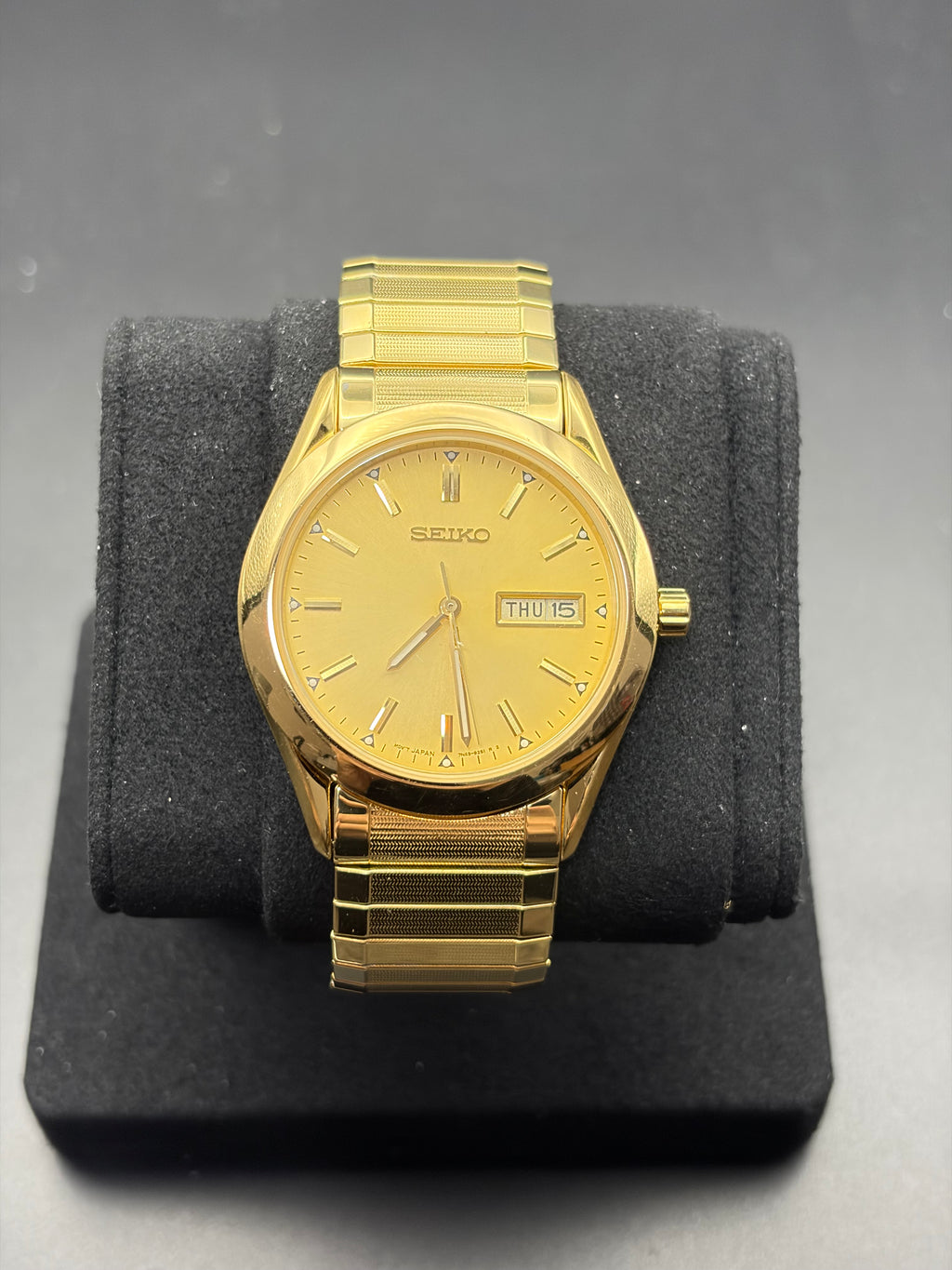 Vintage Seiko 7N43-9070 Gold Tone Quartz Day Date Men’s Dress Watch Bracelet