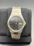 Vintage Seiko SQ 100 6923-7039 Quartz Black Dial Two Tone Day Date Men’s Watch