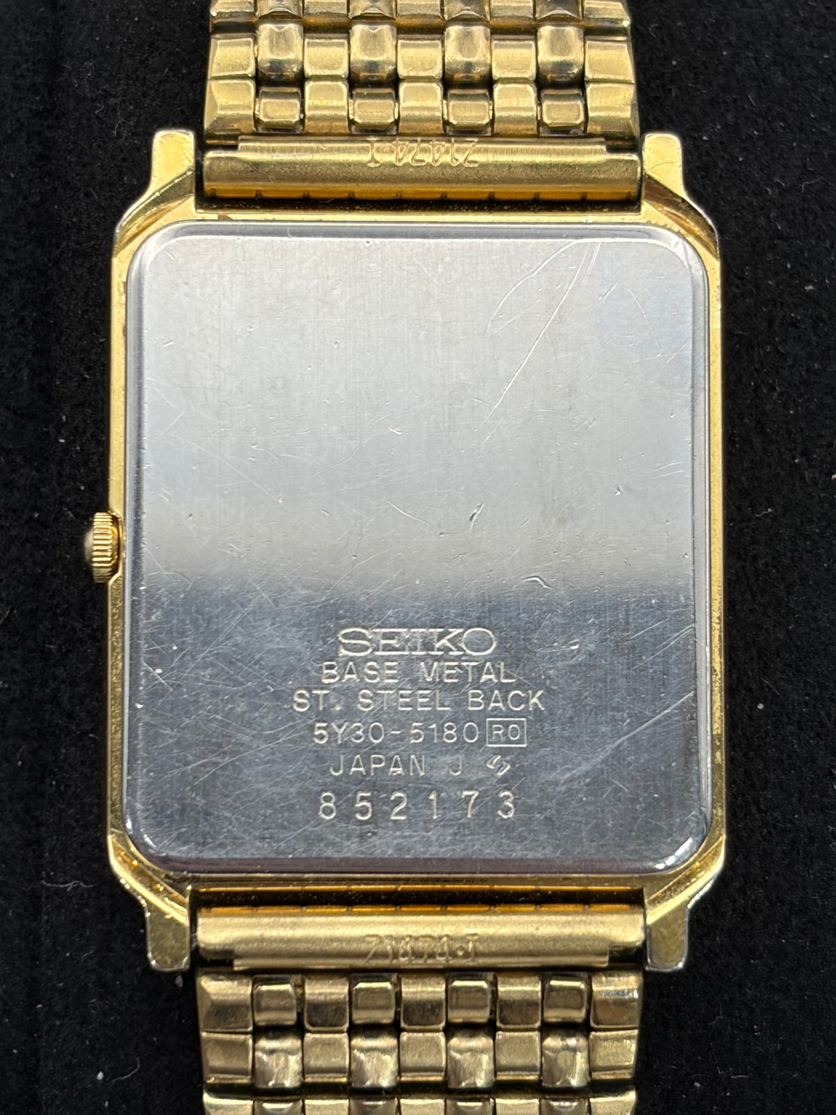 Vintage Seiko 5Y30-5180 Quartz Tank Watch Gold Tone Roman Dial Bracelet Japan