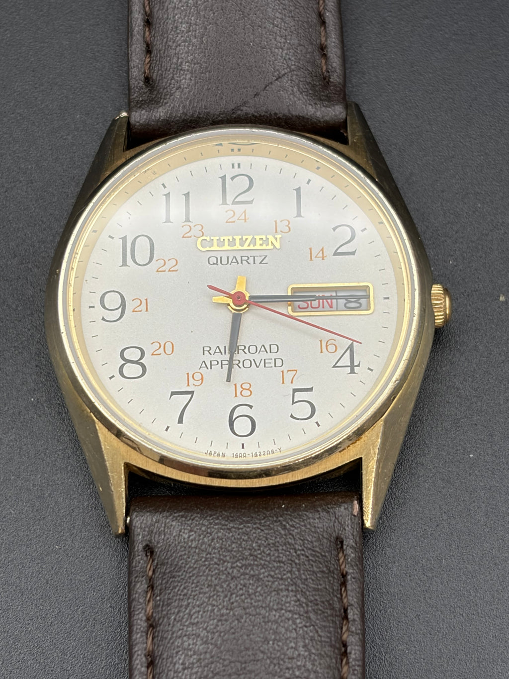 Vintage Citizen Railroad Approved 4-140541Y Quartz Day Date Japan Watch